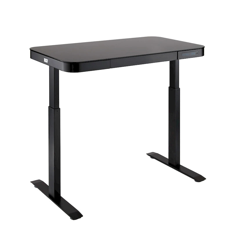 Bureau assis-debout électrique en verre trempé de 120,65 cm avec ports de chargement USB