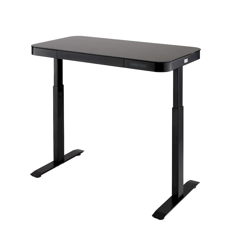 Bureau assis-debout électrique en verre trempé de 120,65 cm avec ports de chargement USB
