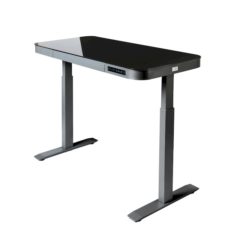 Bureau assis-debout électrique en verre trempé de 120,65 cm avec ports de chargement USB