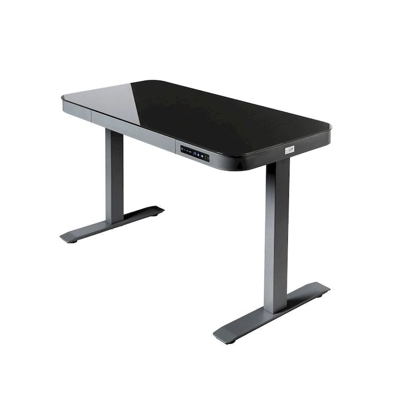 Bureau assis-debout électrique en verre trempé de 120,65 cm avec ports de chargement USB