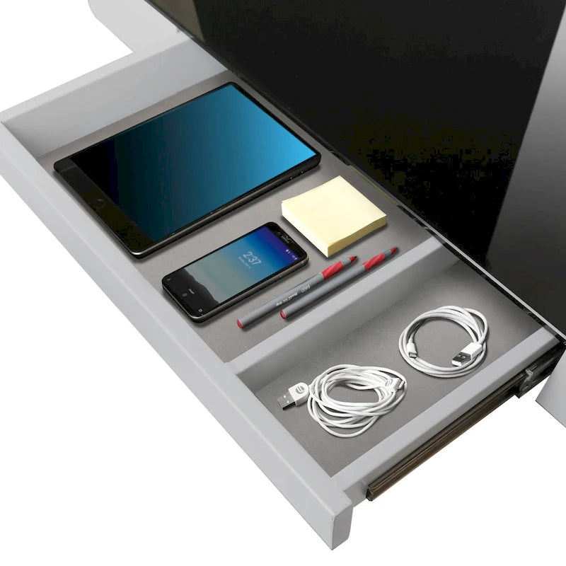 Bureau assis-debout électrique en verre trempé de 120,65 cm avec ports de chargement USB