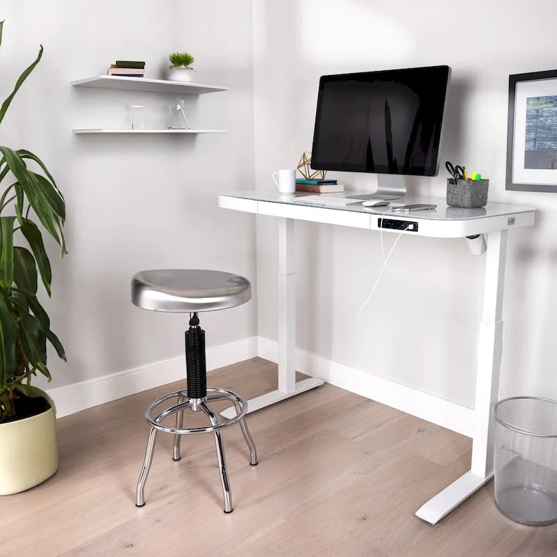 Bureau assis-debout électrique en verre trempé de 120,65 cm avec ports de chargement USB