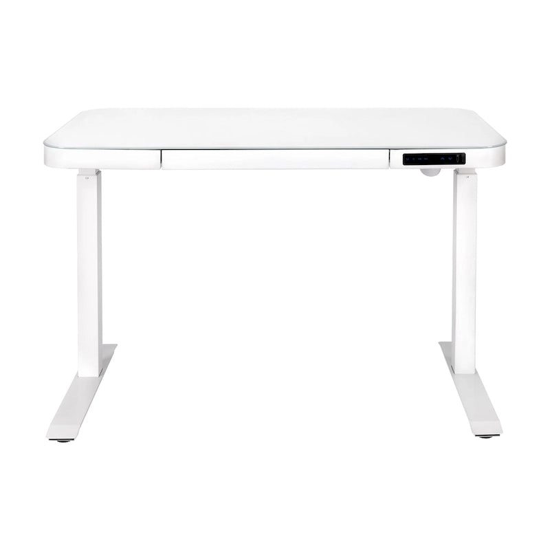 Bureau assis-debout électrique en verre trempé de 120,65 cm avec ports de chargement USB
