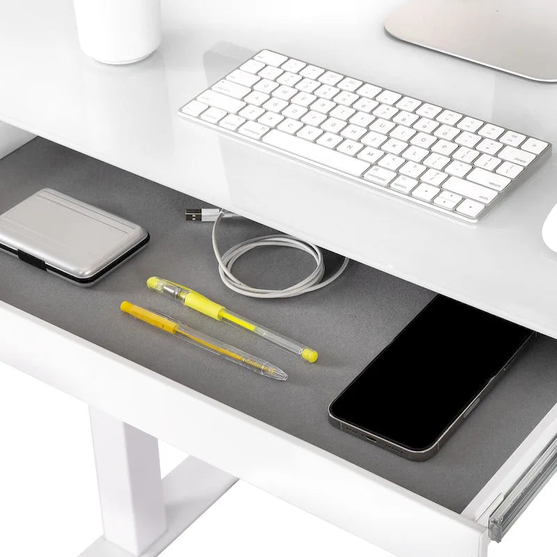 Bureau assis-debout électrique en verre trempé de 120,65 cm avec ports de chargement USB