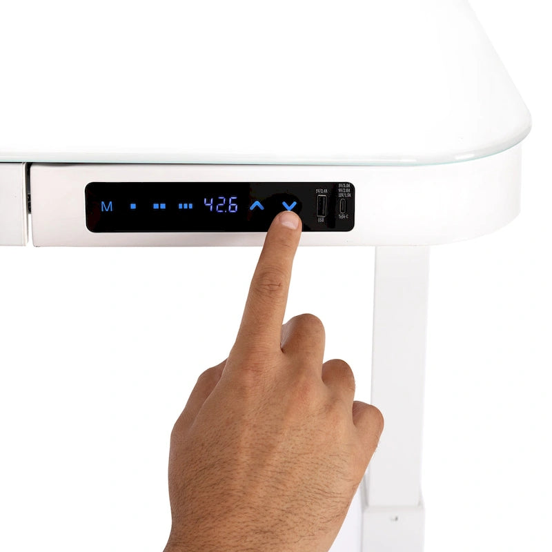 Bureau assis-debout électrique en verre trempé de 120,65 cm avec ports de chargement USB