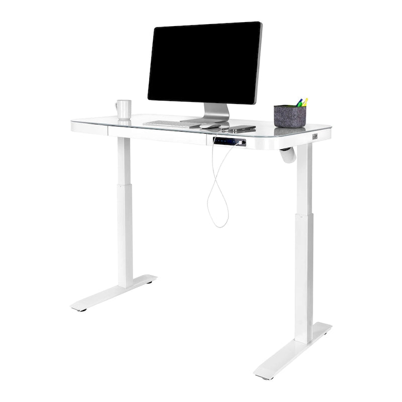 Bureau assis-debout électrique en verre trempé de 120,65 cm avec ports de chargement USB