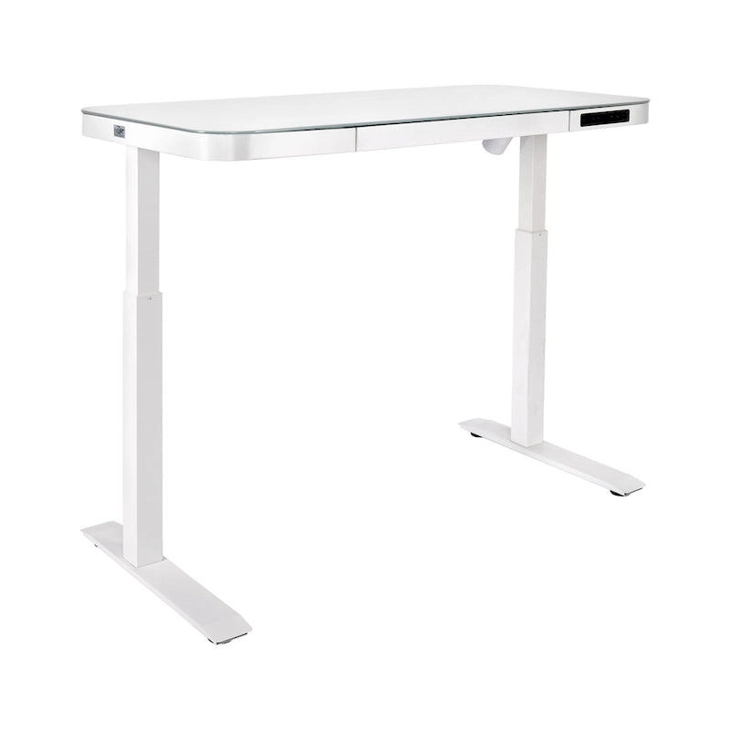Bureau assis-debout électrique en verre trempé de 120,65 cm avec ports de chargement USB