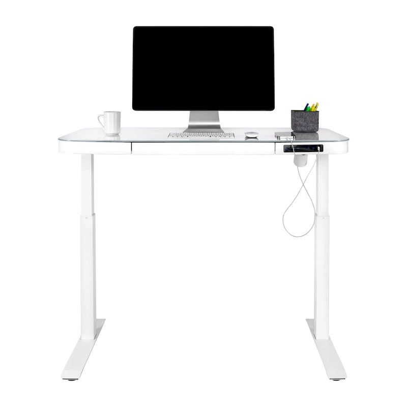 Bureau assis-debout électrique en verre trempé de 120,65 cm avec ports de chargement USB
