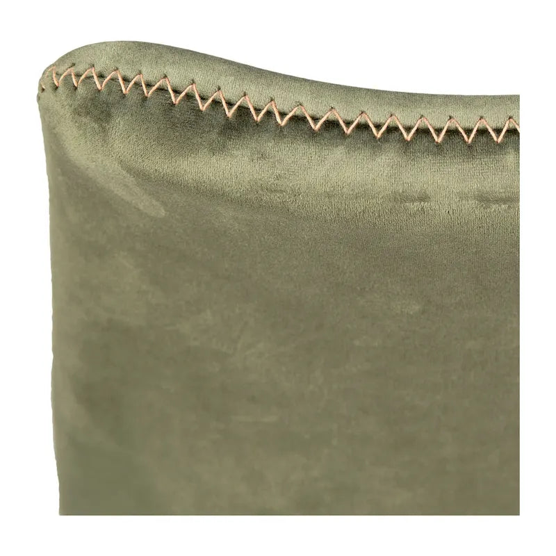Chaise de salle à manger latérale en velours, pieds coniques noirs, vert olive