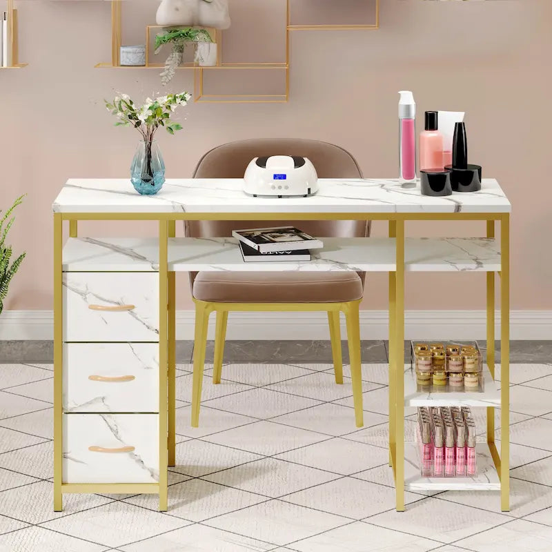 Table de maquillage avec 3 tiroirs en tissu et poste de travail de manucure