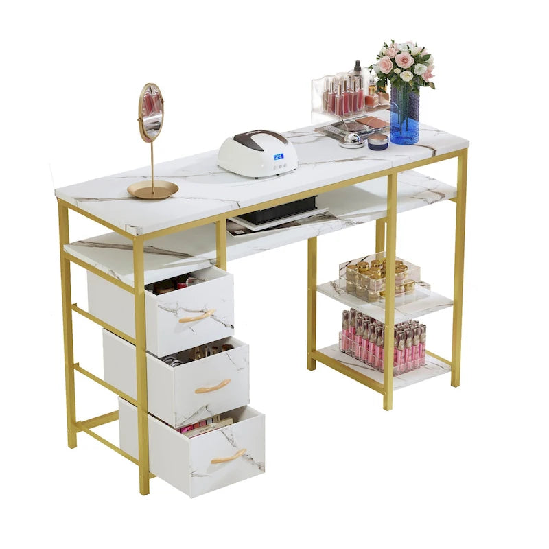 Table de maquillage avec 3 tiroirs en tissu et poste de travail de manucure