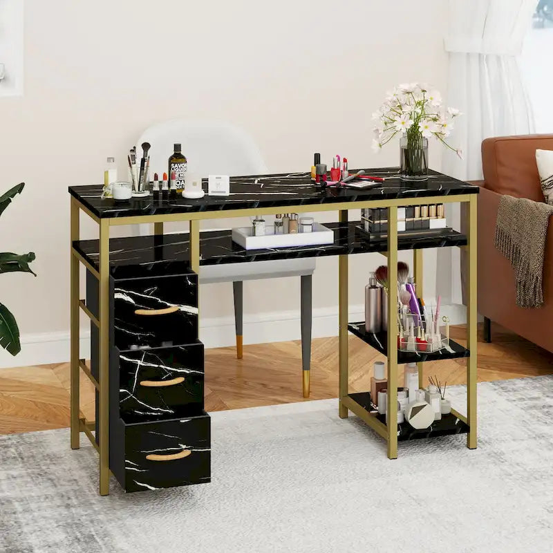 Table de maquillage avec 3 tiroirs en tissu et poste de travail de manucure