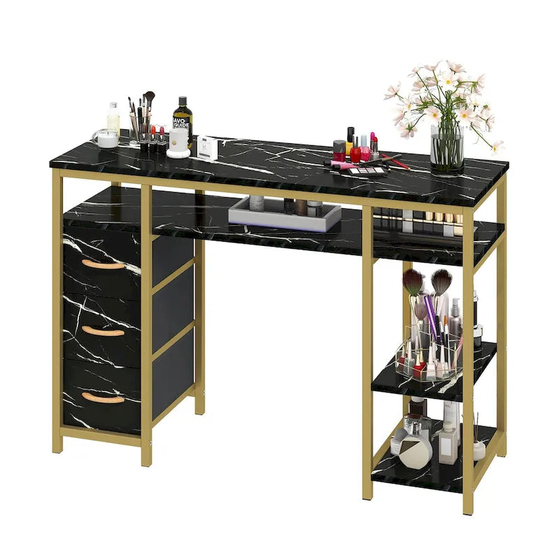 Table de maquillage avec 3 tiroirs en tissu et poste de travail de manucure