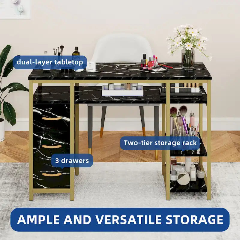Table de maquillage avec 3 tiroirs en tissu et poste de travail de manucure