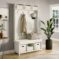 Meuble d'entrée en bois massif avec banc, range-chaussures et 2 bacs de rangement