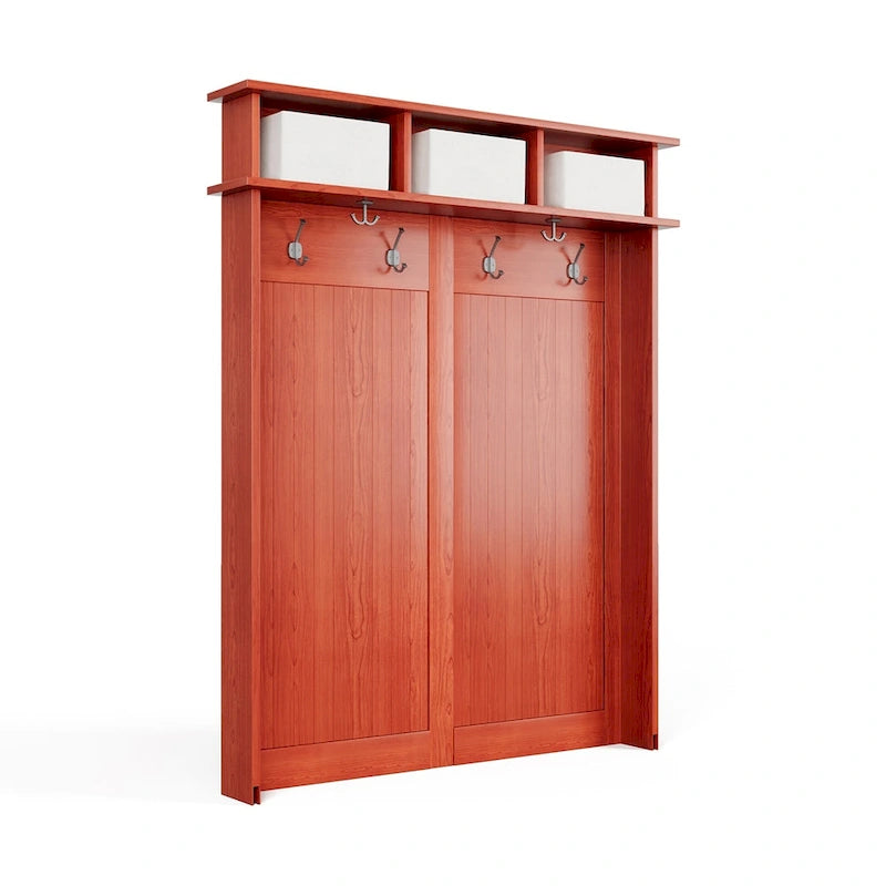 Meuble d'entrée en bois massif avec banc, range-chaussures et 2 bacs de rangement