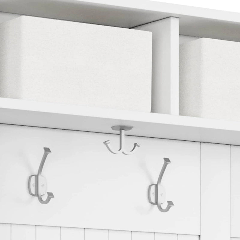 Meuble d'entrée en bois massif avec banc, range-chaussures et 2 bacs de rangement