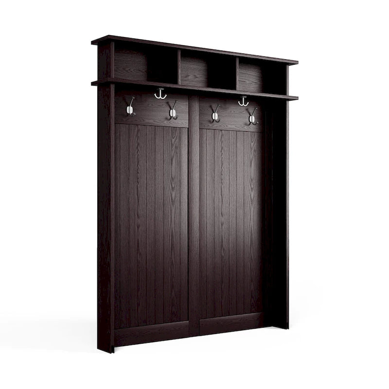 Meuble d'entrée en bois massif avec banc, range-chaussures et 2 bacs de rangement