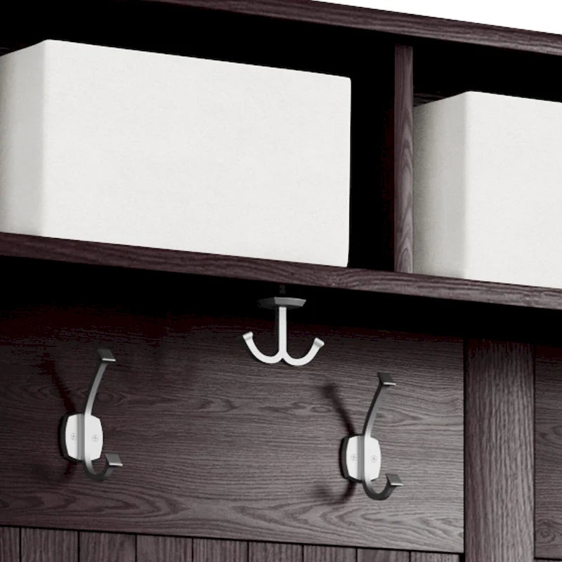 Meuble d'entrée en bois massif avec banc, range-chaussures et 2 bacs de rangement