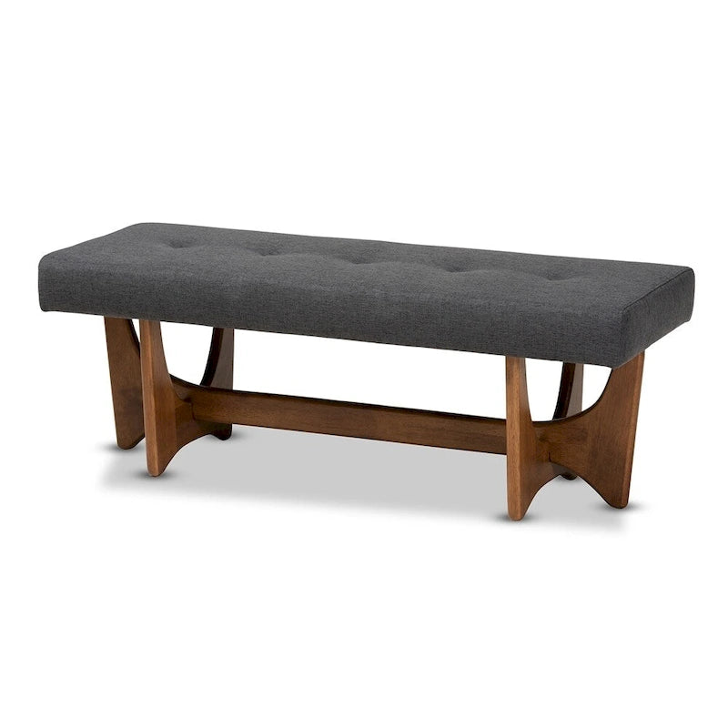 Banc rembourré en tissu style moderne du milieu du siècle, finition noyer - 17,9 po H x 48,8 po L x 18,3 po P