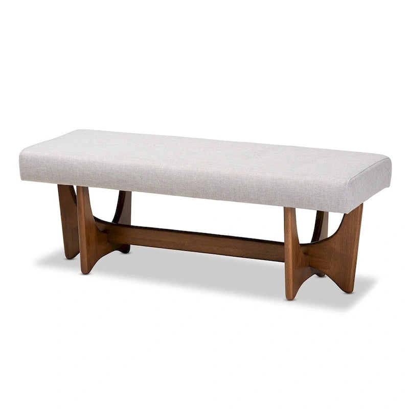 Banc rembourré en tissu style moderne du milieu du siècle, finition noyer - 17,9 po H x 48,8 po L x 18,3 po P
