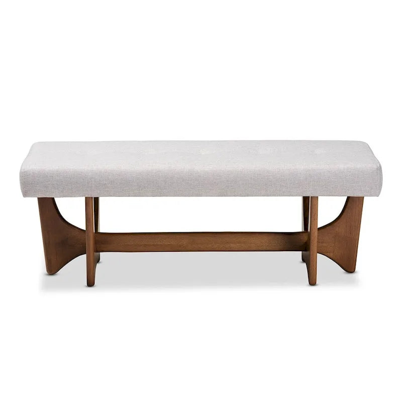 Banc rembourré en tissu style moderne du milieu du siècle, finition noyer - 17,9 po H x 48,8 po L x 18,3 po P