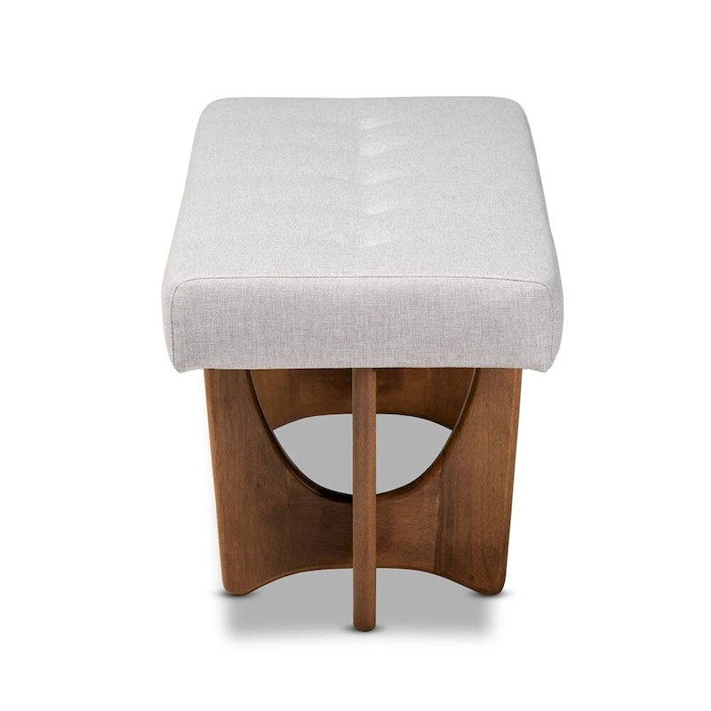 Banc rembourré en tissu style moderne du milieu du siècle, finition noyer - 17,9 po H x 48,8 po L x 18,3 po P