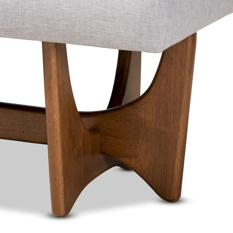 Banc rembourré en tissu style moderne du milieu du siècle, finition noyer - 17,9 po H x 48,8 po L x 18,3 po P