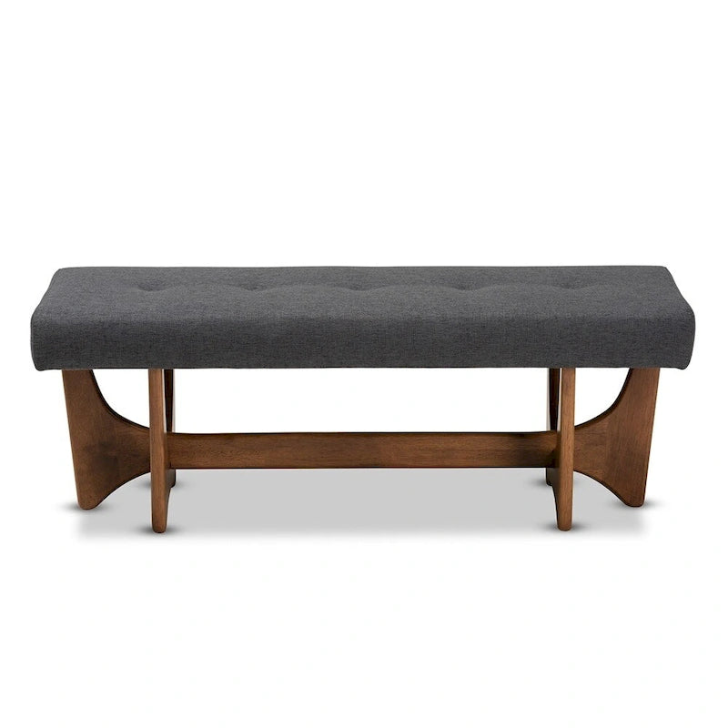 Banc rembourré en tissu style moderne du milieu du siècle, finition noyer - 17,9 po H x 48,8 po L x 18,3 po P