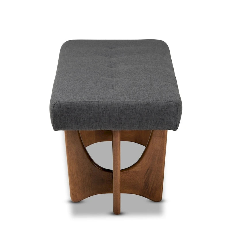 Banc rembourré en tissu style moderne du milieu du siècle, finition noyer - 17,9 po H x 48,8 po L x 18,3 po P