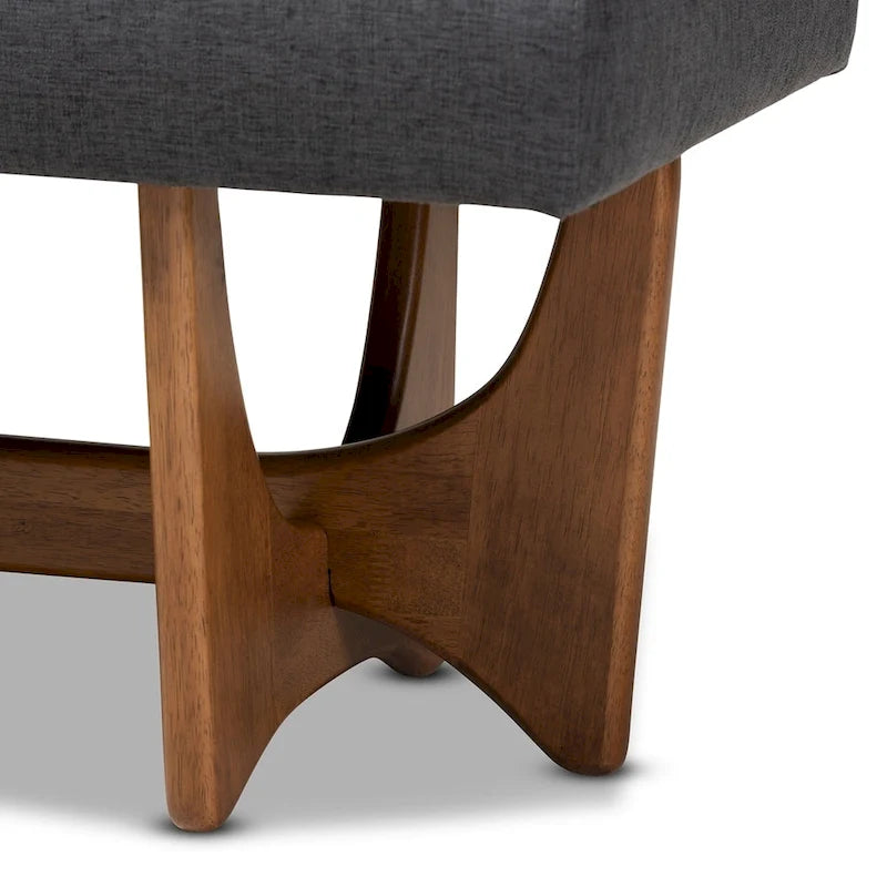 Banc rembourré en tissu style moderne du milieu du siècle, finition noyer - 17,9 po H x 48,8 po L x 18,3 po P