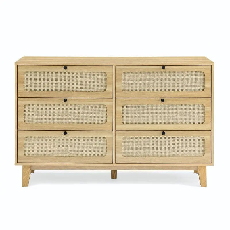 Commode double à 6 tiroirs style bohème moderne du milieu du siècle avec cadre en MDF et pieds en bois massif