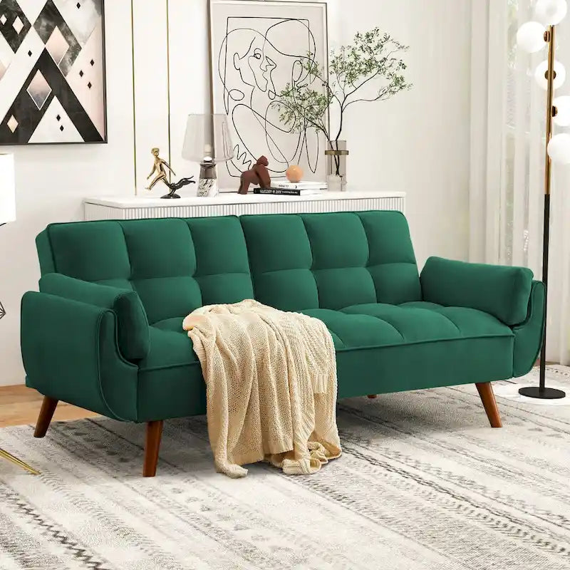 Canapé-lit futon convertible avec dossier réglable et accoudoirs-oreillers