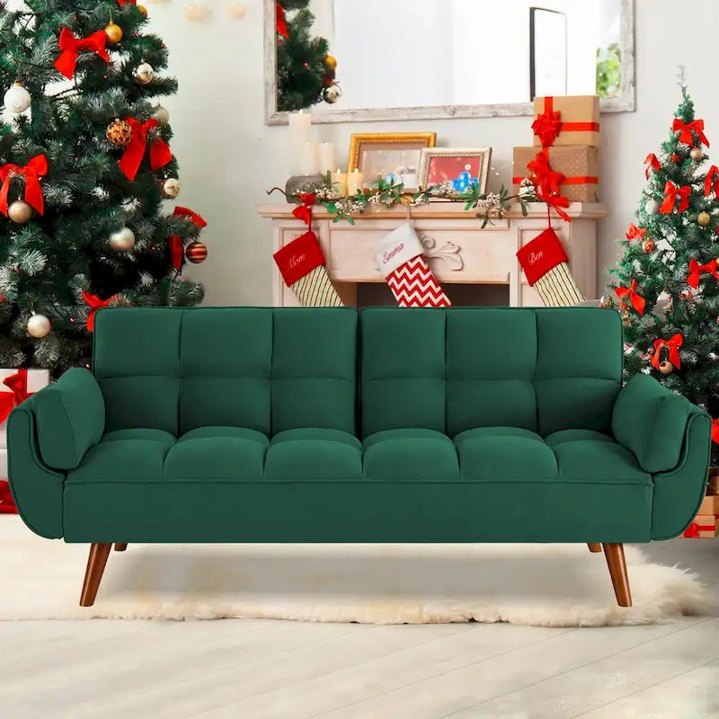 Canapé-lit futon convertible avec dossier réglable et accoudoirs-oreillers
