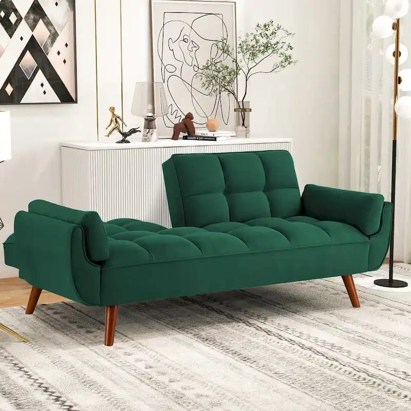 Canapé-lit futon convertible avec dossier réglable et accoudoirs-oreillers