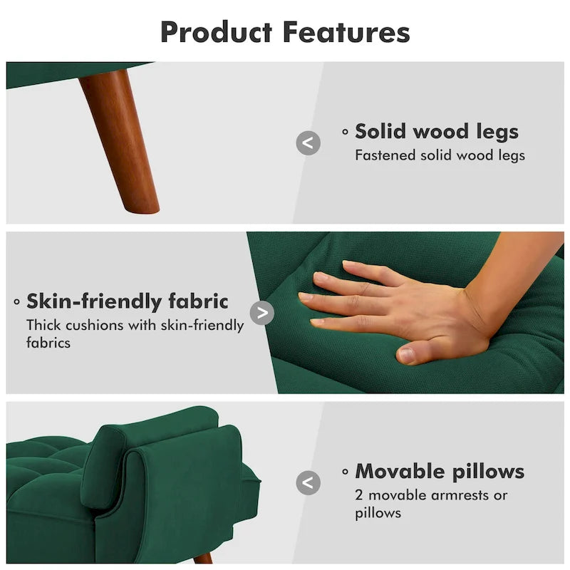 Canapé-lit futon convertible avec dossier réglable et accoudoirs-oreillers