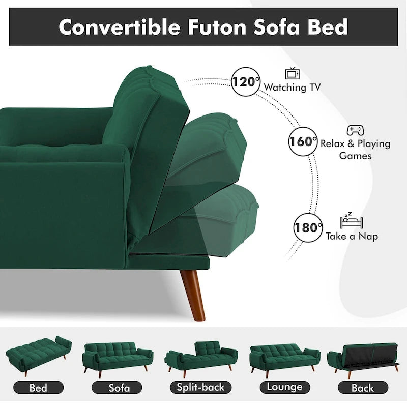 Canapé-lit futon convertible avec dossier réglable et accoudoirs-oreillers