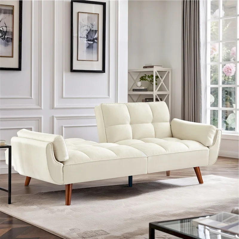 Canapé-lit futon convertible avec dossier réglable et accoudoirs-oreillers