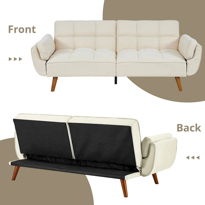 Canapé-lit futon convertible avec dossier réglable et accoudoirs-oreillers