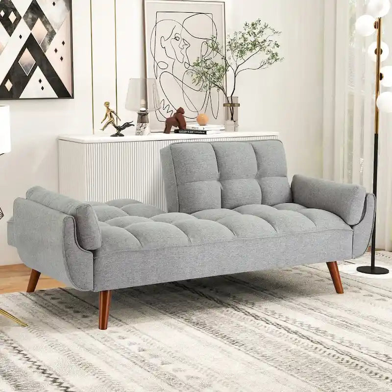 Canapé-lit futon convertible avec dossier réglable et accoudoirs-oreillers