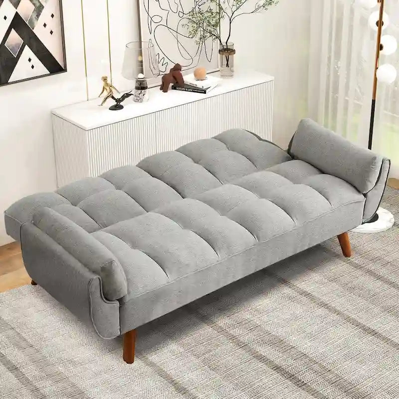 Canapé-lit futon convertible avec dossier réglable et accoudoirs-oreillers