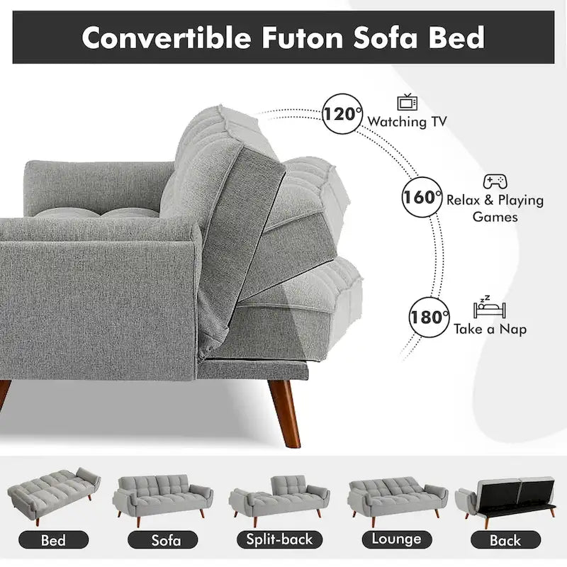 Canapé-lit futon convertible avec dossier réglable et accoudoirs-oreillers