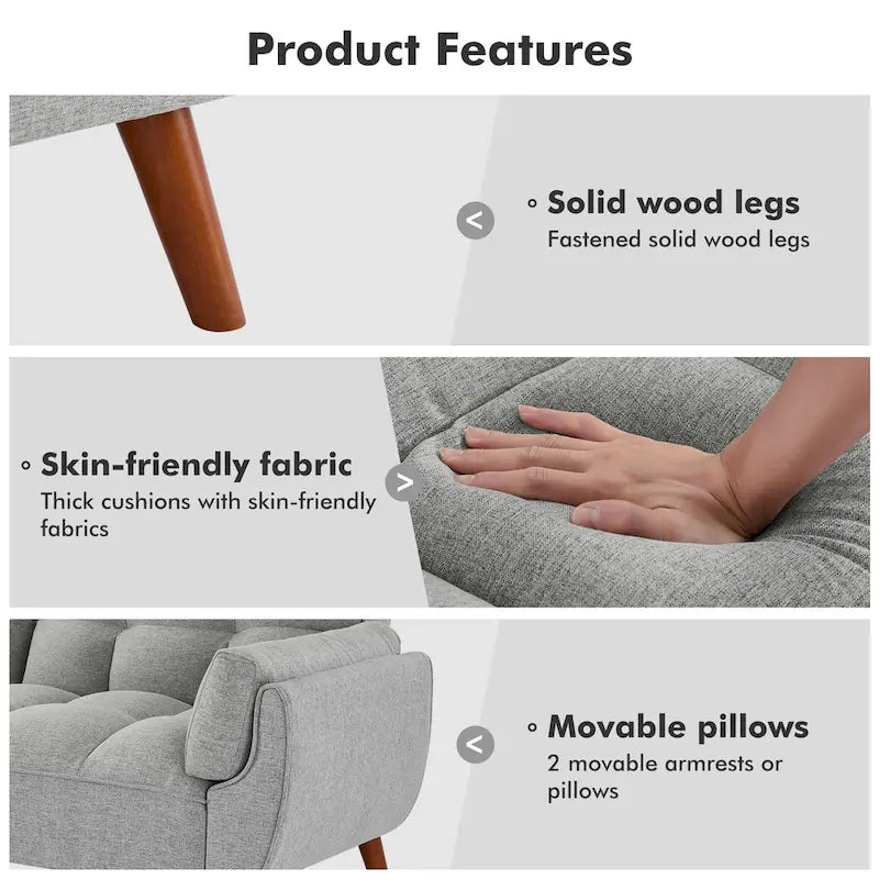 Canapé-lit futon convertible avec dossier réglable et accoudoirs-oreillers