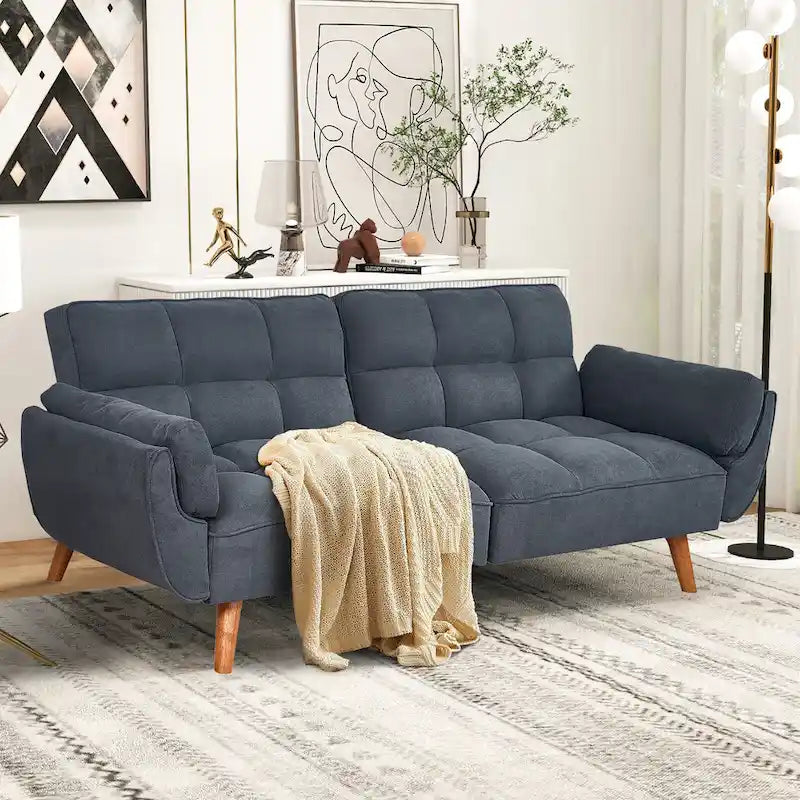 Canapé-lit futon convertible avec dossier réglable et accoudoirs-oreillers
