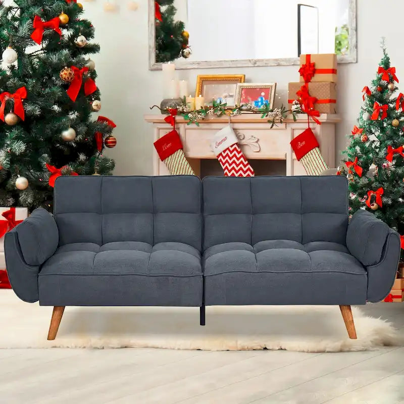 Canapé-lit futon convertible avec dossier réglable et accoudoirs-oreillers