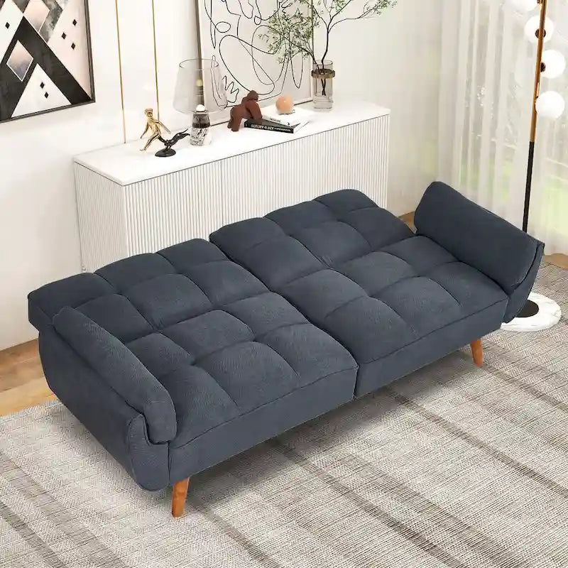 Canapé-lit futon convertible avec dossier réglable et accoudoirs-oreillers