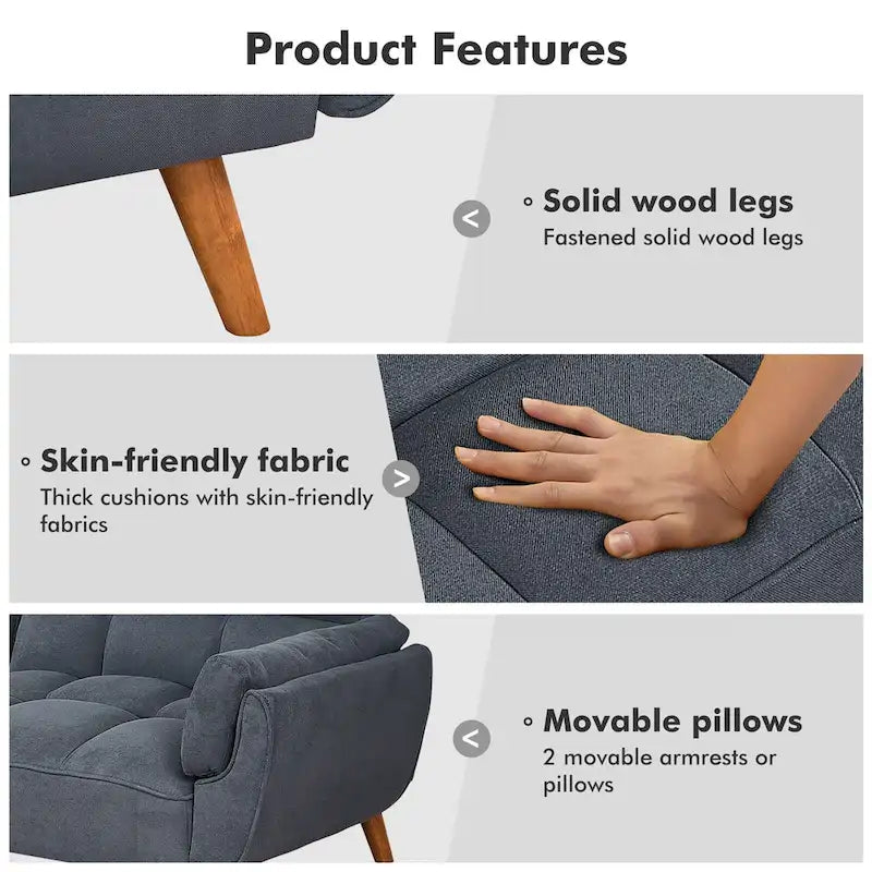 Canapé-lit futon convertible avec dossier réglable et accoudoirs-oreillers