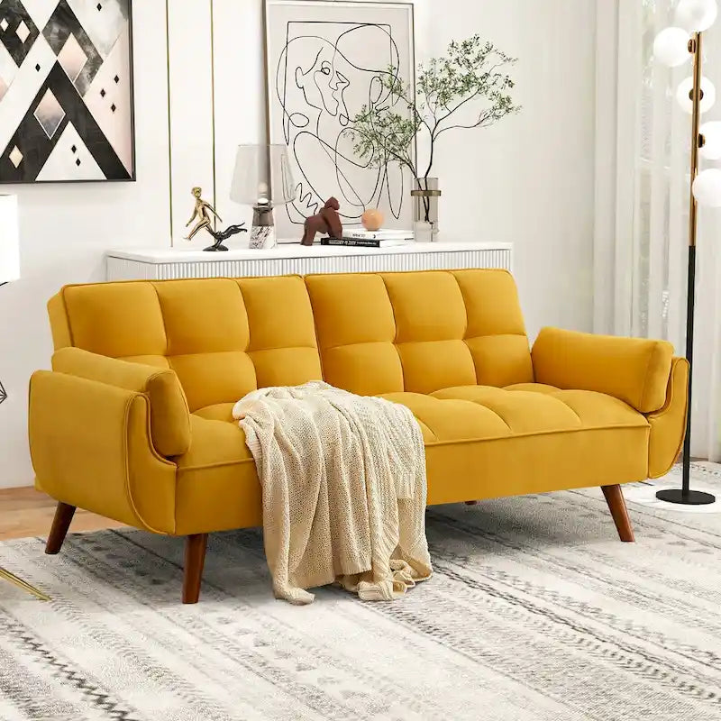Canapé-lit futon convertible avec dossier réglable et accoudoirs-oreillers