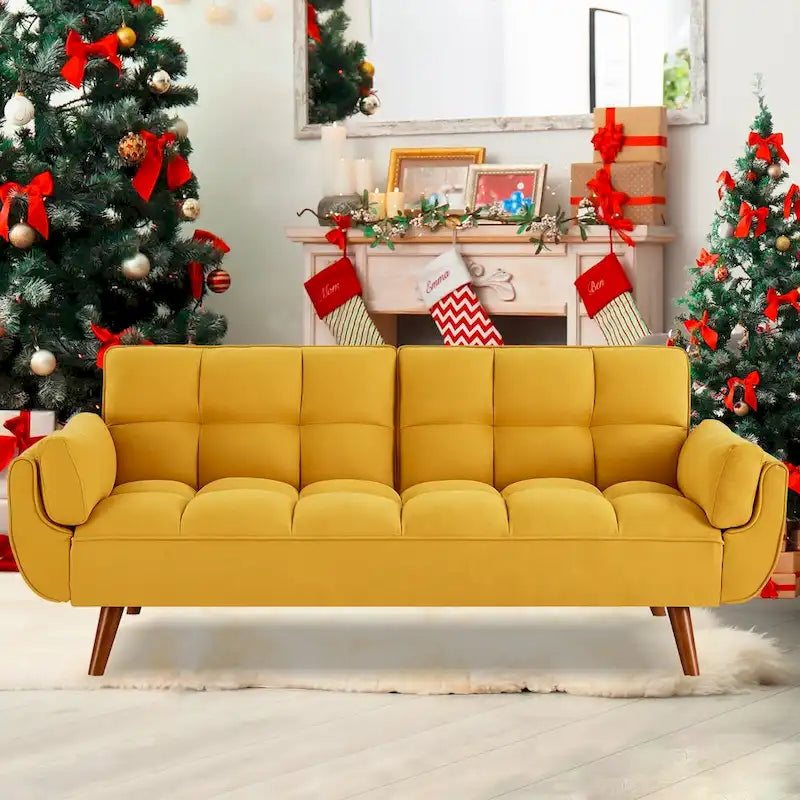 Canapé-lit futon convertible avec dossier réglable et accoudoirs-oreillers