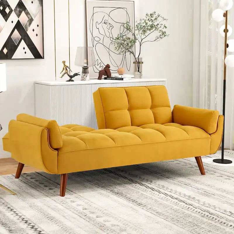 Canapé-lit futon convertible avec dossier réglable et accoudoirs-oreillers